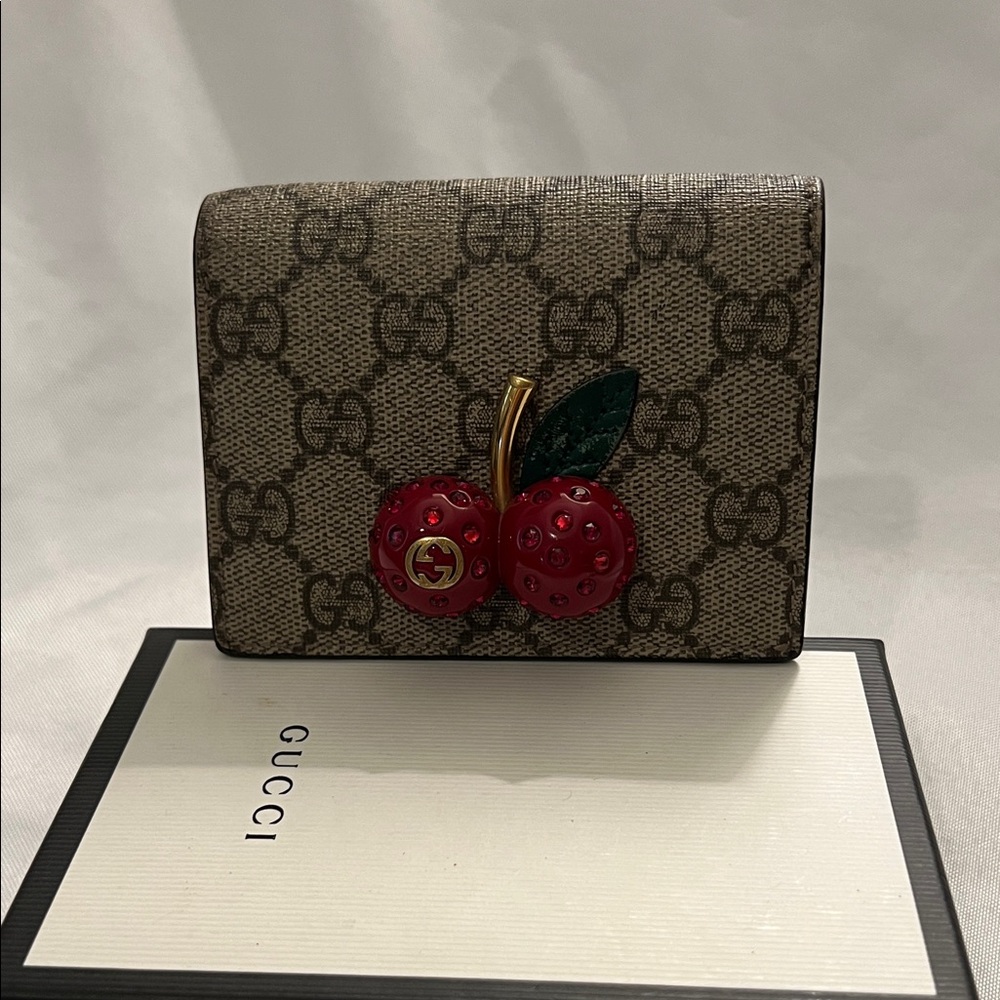 Authentic GG Gucci Supreme Wallet with Cherry